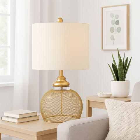 Urban Designs Eugenia Golden Metal Cage Table Lamp