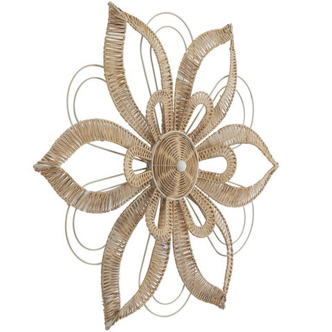 Urban Designs Light BrownNatural Finish 30" H x 30" W Hand Wrapped Rattan Flower Bloom Wall Décor