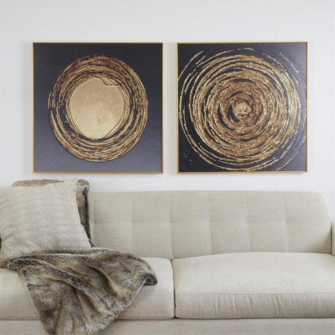 Urban Designs Manhattan Modern Abstract Black And Gold  31" W x 31" H Framed Wall Art Set of 2