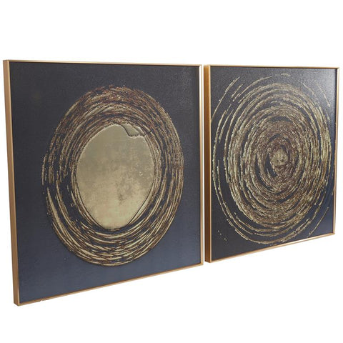 Urban Designs Manhattan Modern Abstract Black And Gold  31" W x 31" H Framed Wall Art Set of 2