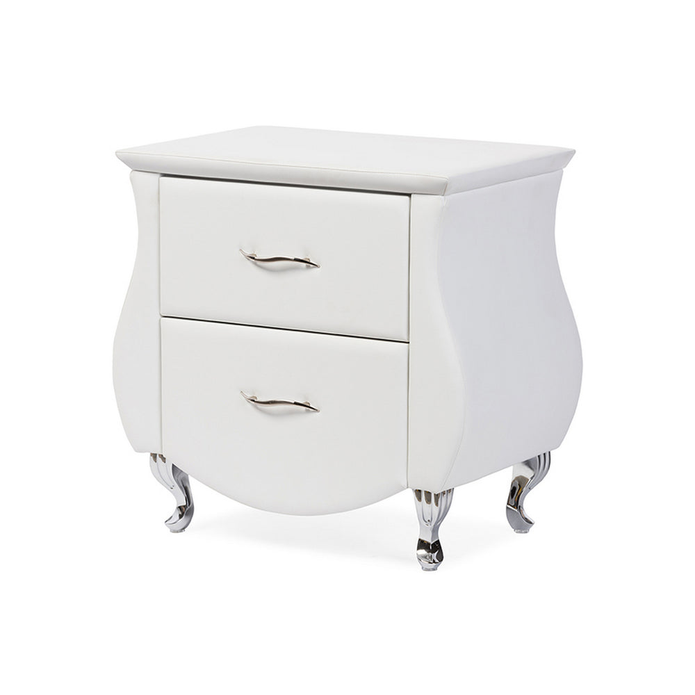 Urban Designs Erin Modern White Faux Leather Upholstered Nightstand