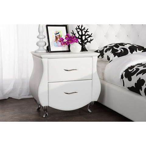 Urban Designs Erin Modern White Faux Leather Upholstered Nightstand
