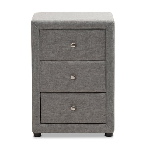 Urban Designs Haley Fabric Upholstered 3-Drawer Nightstand in Grey Finish