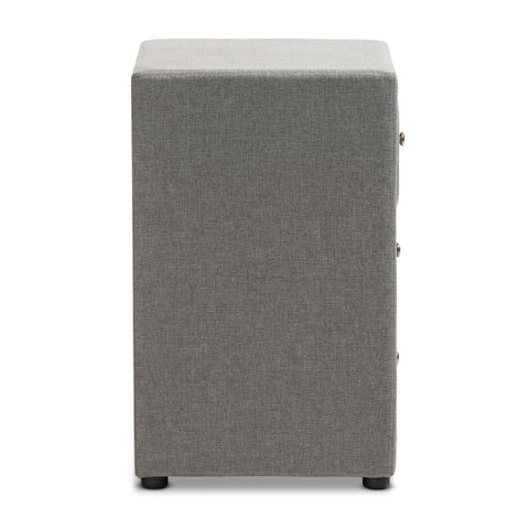 Urban Designs Haley Fabric Upholstered 3-Drawer Nightstand in Grey Finish