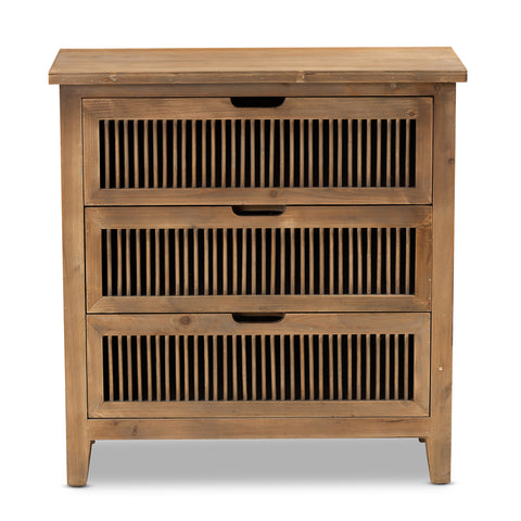 Urban Designs Claret Slatted 3-Drawer Wooden Chest - Oak Brown
