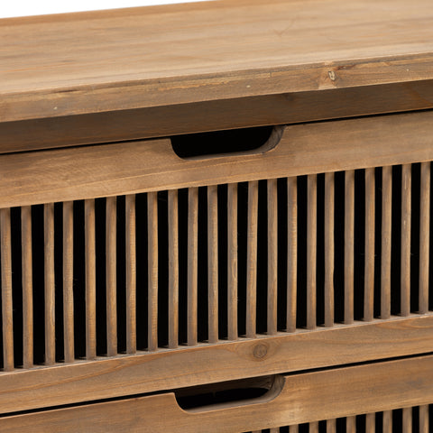 Urban Designs Claret Slatted 3-Drawer Wooden Chest - Oak Brown