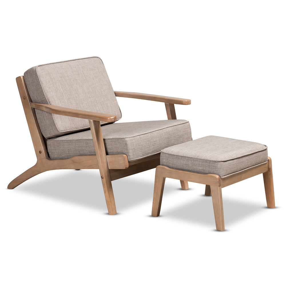 Urban Designs Seline Fabric Upholstered Wooden Armchair and Ottoman Set - Light Grey
