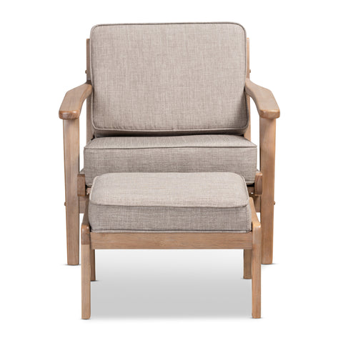 Urban Designs Seline Fabric Upholstered Wooden Armchair and Ottoman Set - Light Grey