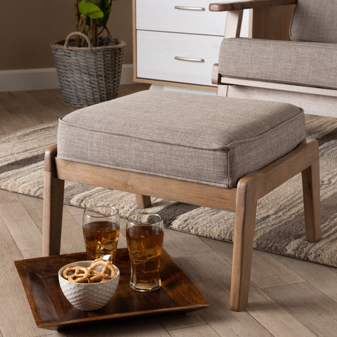 Urban Designs Seline Fabric Upholstered Wooden Ottoman - Light Grey
