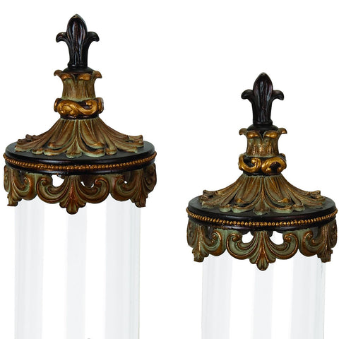 Urban Designs Fleur-De-Lis 3-Piece Glass Cylinder Canister Set - Antique Gold