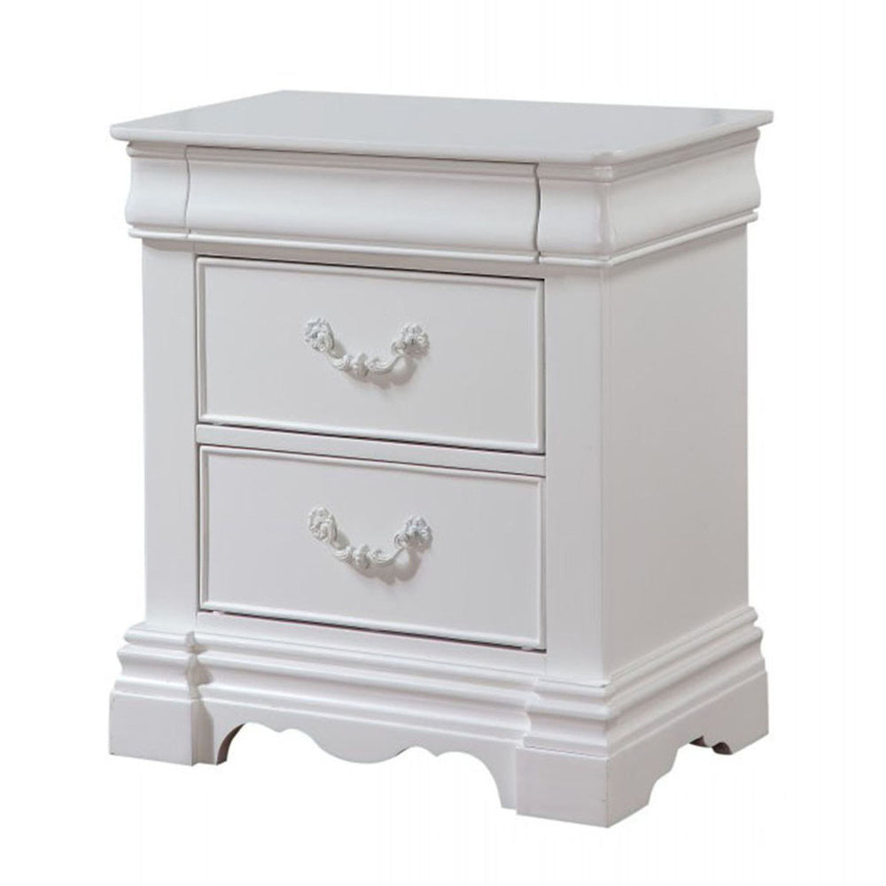 Urban Designs Elegant 2-Drawer Nightstand with Hidden Drawer - White