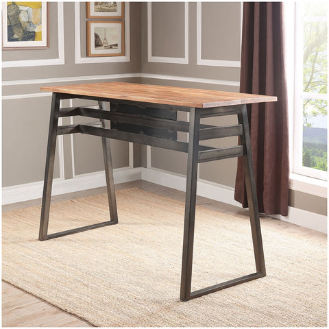 Urban Designs 59" L Metal And Wood Bar Table In Natural and Gunmetal Finish