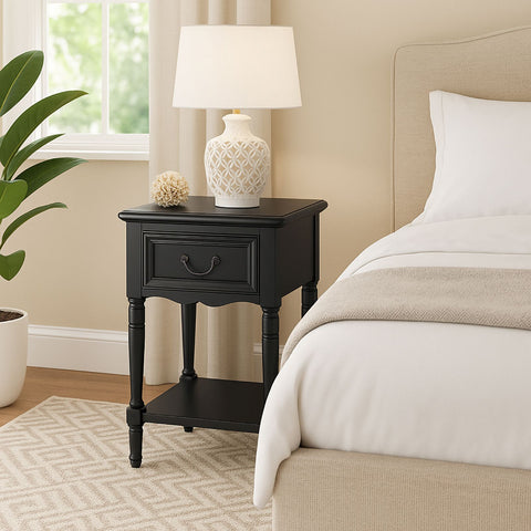 Urban Designs Wooden Accent Table / Nightstand with Drawer and Bottom Shelf – 29" H, 16" L x 16" W