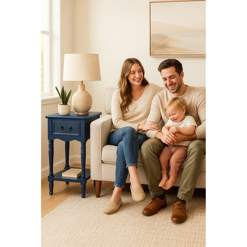 Urban Designs Wooden Accent Table / Nightstand with Drawer and Bottom Shelf – 29" H, 16" L x 16" W