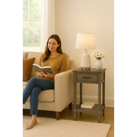 Urban Designs French Country End Accent Table With Storage - Grey