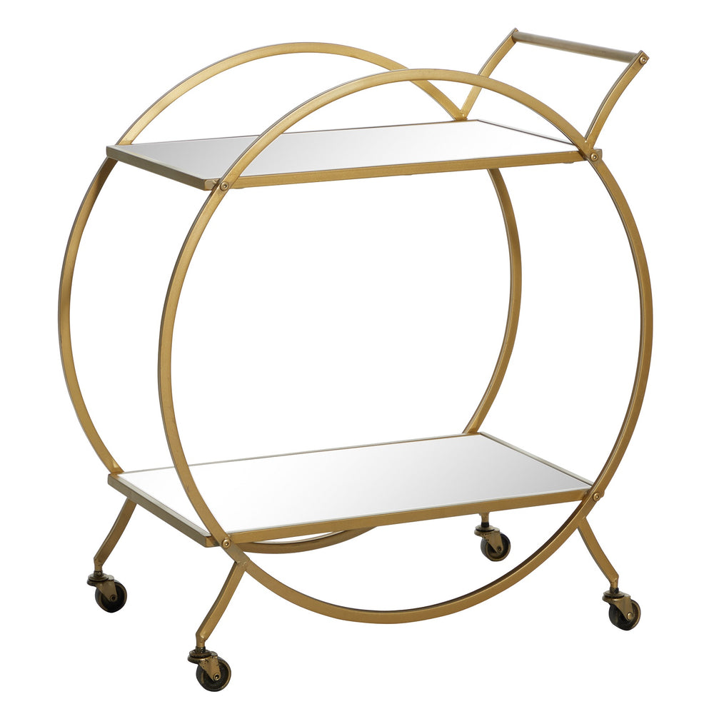 Urban Designs Luca Round Rolling Metal Bar Cart with Glass Shelves