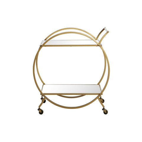 Urban Designs Luca Round Rolling Metal Bar Cart with Glass Shelves - Gold