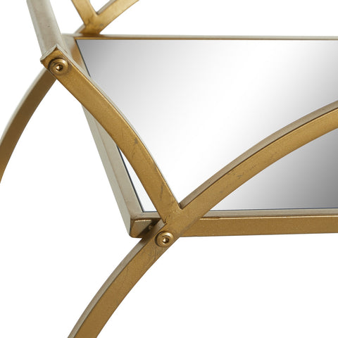 Urban Designs Luca Round Rolling Metal Bar Cart with Glass Shelves - Gold
