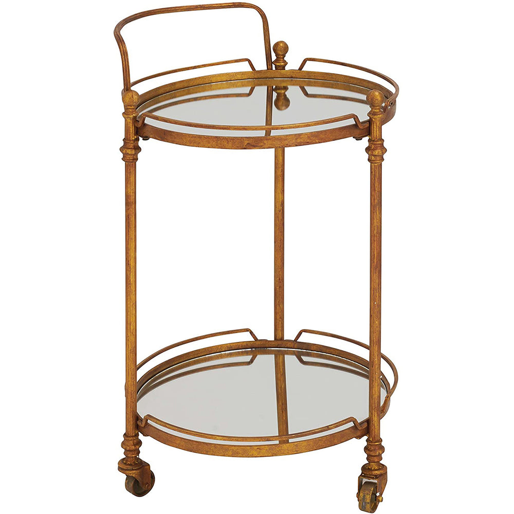 Urban Designs 2-Shelf Glass Round Serving Bar Cart - Gold
