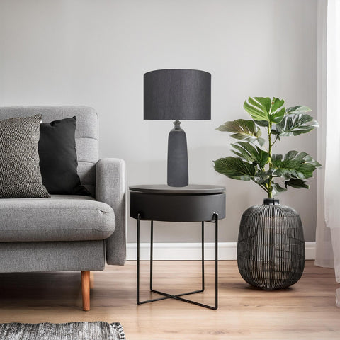 Urban Designs Contemporary 24-Inch Textured Cement Table Lamp - Black