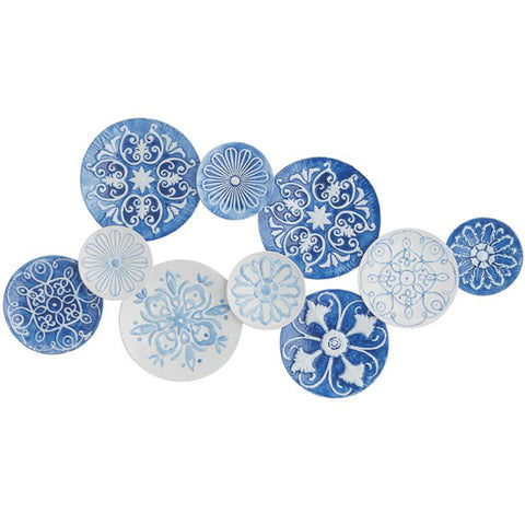 Urban Designs Santorini 46 x 23 Hand Painted Blue and White Circles Metal 47" X 2" X 24" Wall Art