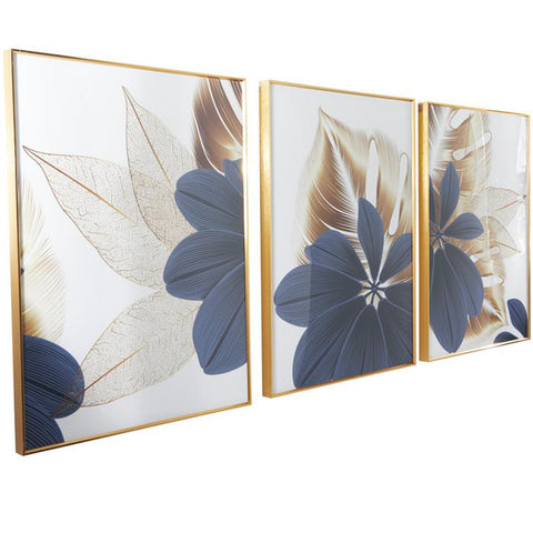 Urban Designs Blue and White Floral & Botanical Inspired Set of 3 Framed Panels  3 23"W x 32"H Wall Art
