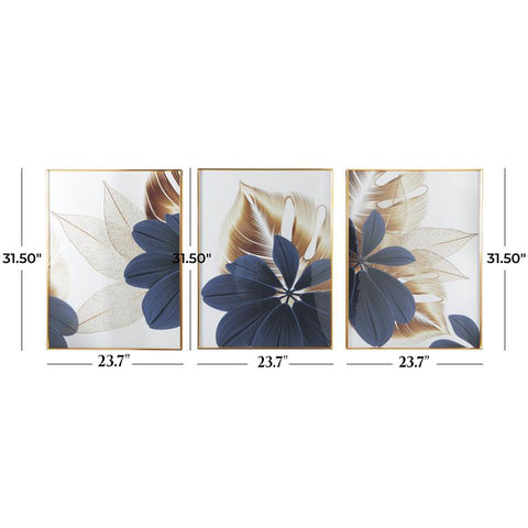 Urban Designs Blue and White Floral & Botanical Inspired Set of 3 Framed Panels  3 23"W x 32"H Wall Art