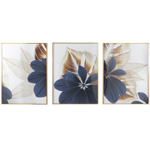 Urban Designs Blue and White Floral & Botanical Inspired Set of 3 Framed Panels 23"W x 32"H Wall Art