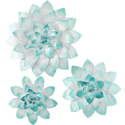 Urban Designs Light Blue Three-Dimensional Design Flower 22", 17", 14"H Metal Wall Art - Set of 3