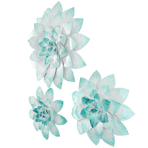 Urban Designs Light Blue Three-Dimensional Design Flower Metal Wall Art - Set of 3
