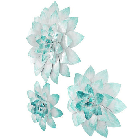 Urban Designs Light Blue Three-Dimensional Design Flower 22", 17", 14"H Metal Wall Art - Set of 3