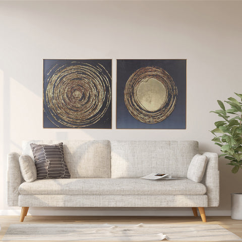 Urban Designs Manhattan Modern Abstract Black And Gold  31" W x 31" H Framed Wall Art Set of 2