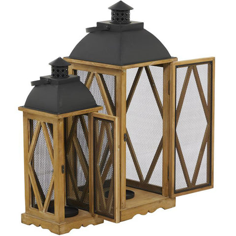 Urban Designs Santa Barbara 2-Piece Set Natural Wood Square Lanterns