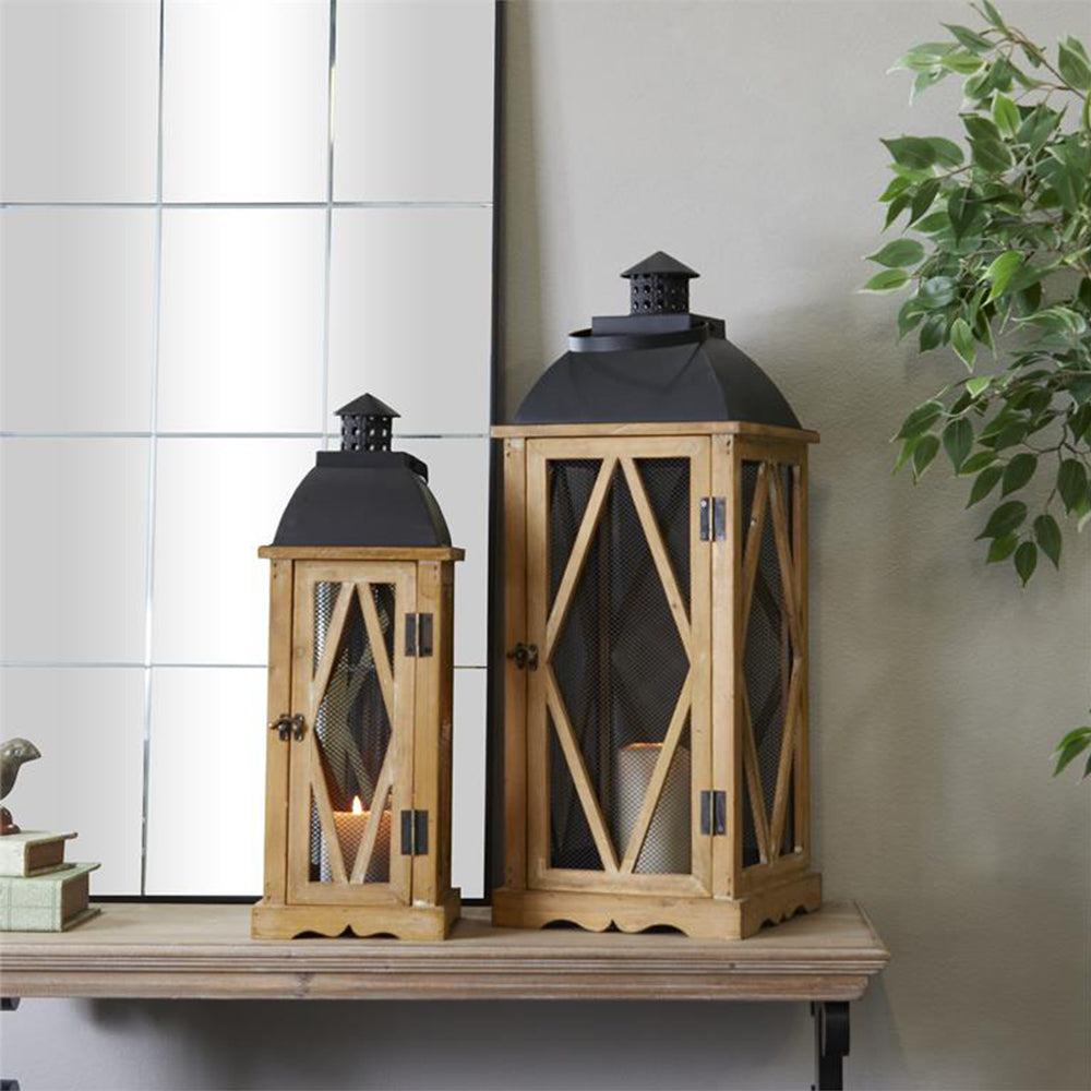 Urban Designs Santa Barbara 2-Piece Set Natural Wood Square Lanterns