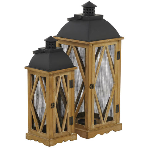Urban Designs Santa Barbara 2-Piece Set Natural Wood Square Lanterns