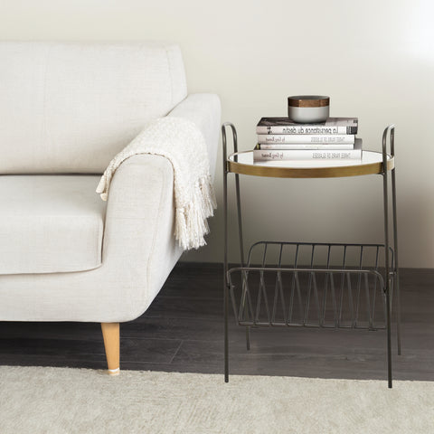 Urban Designs Modern 24" Glass-Top Table with Metal Frame and Magazine Shelf