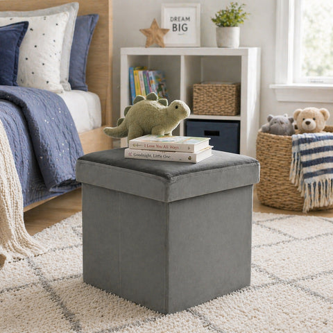 Urban Designs Modern Foldable Fabric Cube Storage Stool Ottoman