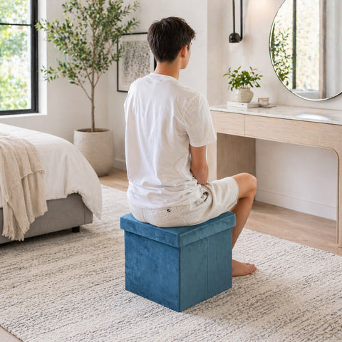 Urban Designs Modern Foldable Fabric Cube Storage Stool Ottoman
