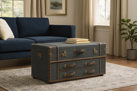 Urban Designs Anders 40-Inch Linen Upholstered Wood Trunk Design Coffee Table