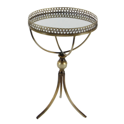 Urban Designs Samara Mirrored Glass Top Round Accent Table with Metal Base
