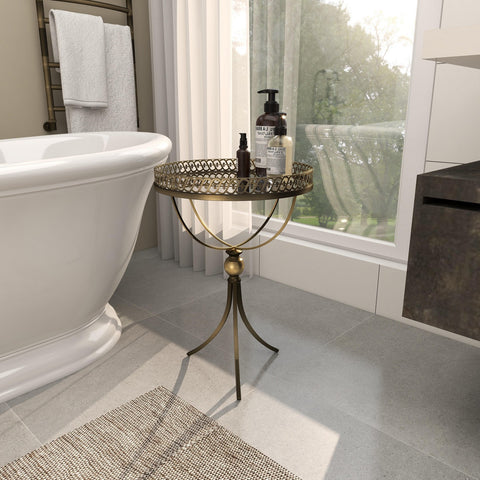 Urban Designs Samara Mirrored Glass Top Round Accent Table with Metal Base