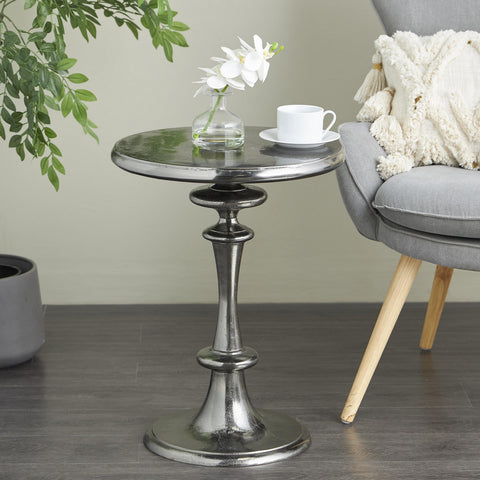Urban Designs Midnight Pedestal 24" H x 17" W Solid Aluminum Round End Table