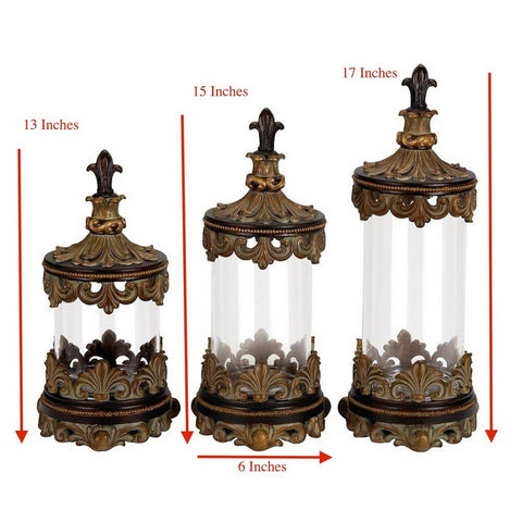 Urban Designs Fleur-De-Lis 3-Piece Glass Cylinder Canister Set - Antique White