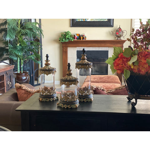 Urban Designs Fleur-De-Lis 3-Piece Glass Cylinder Canister Set - Antique White
