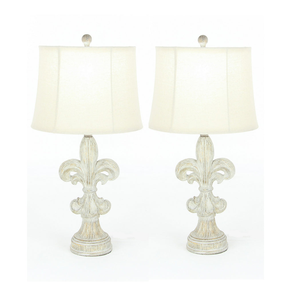 Urban Designs Fleur-De-Lis 28-Inch Heavily Distressed 2-Piece Table Lamp Set