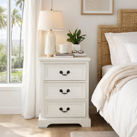 Urban Designs 3-Drawer Solid Wood Night Stand - Antiqued White
