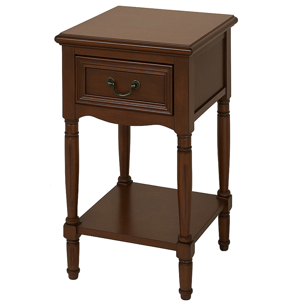 Urban Designs Wooden Accent Table / Nightstand with Drawer and Bottom Shelf – 29" H, 16" L x 16" W - Brown