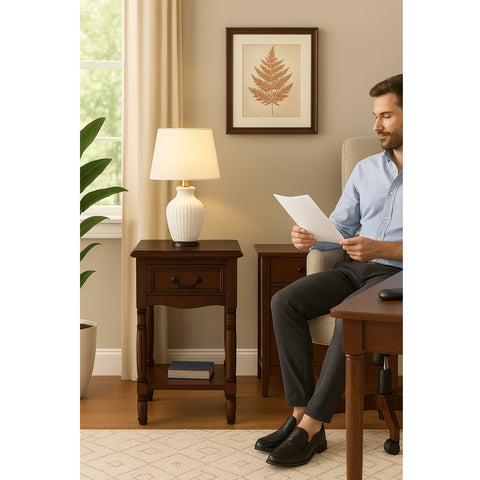 Urban Designs Wooden Accent Table / Nightstand with Drawer and Bottom Shelf – 29" H, 16" L x 16" W