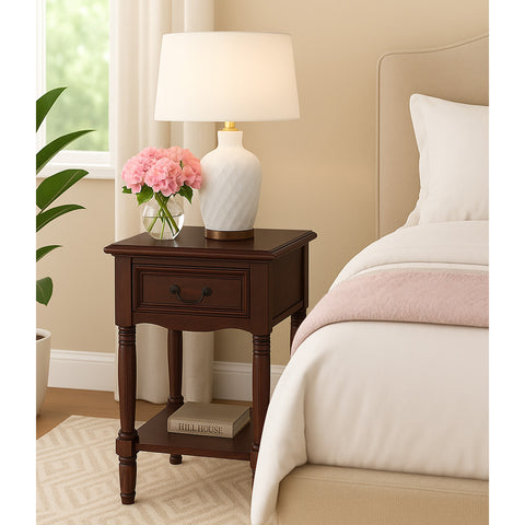 Urban Designs Wooden Accent Table / Nightstand with Drawer and Bottom Shelf – 29" H, 16" L x 16" W
