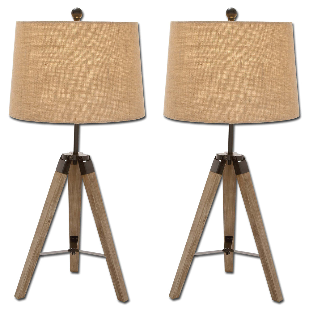 Urban Designs Weathered Wooden Tripod Table Lamps - Set of 2